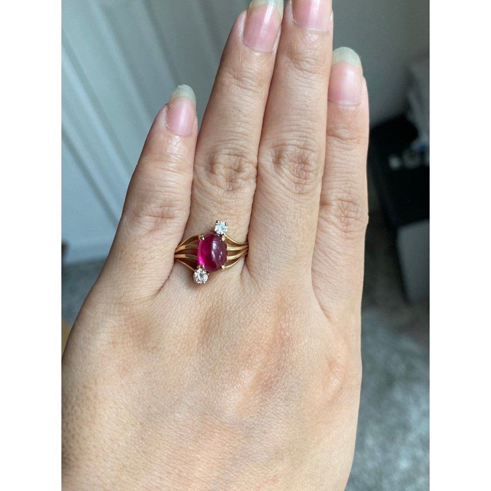 ‎14k Cabuchon Ruby & Diamonds Ring - Picture 15 of 15